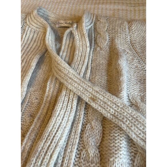 VTG Marisa Christina Wool Cable Knit Ivory/ Gray Chunky Cardigan W/ Neck Tie Med - Picture 5 of 11
